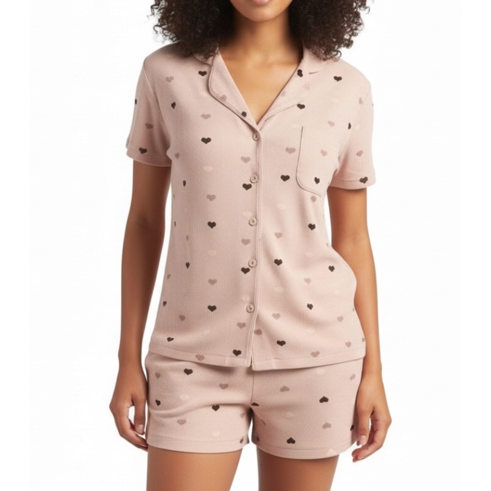 New SKIMS SOFT LOUNGE Shorts Sleep Set Pajamas MICA MINI HEART HALFDROP sz M